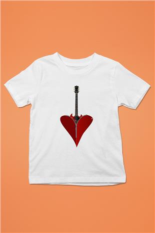 Elektro Gitar Baskılı Beyaz Unisex Beyaz Çocuk Tişört - Tshirt