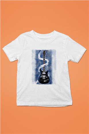 Elektro Gitar Baskılı Beyaz Unisex Beyaz Çocuk Tişört - Tshirt
