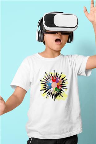 Elektro Gitar Baskılı Beyaz Unisex Beyaz Çocuk Tişört - Tshirt