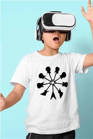 Elektro Gitar Baskılı Beyaz Unisex Beyaz Çocuk Tişört - Tshirt