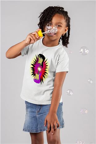 Elektro Gitar Baskılı Beyaz Unisex Beyaz Çocuk Tişört - Tshirt