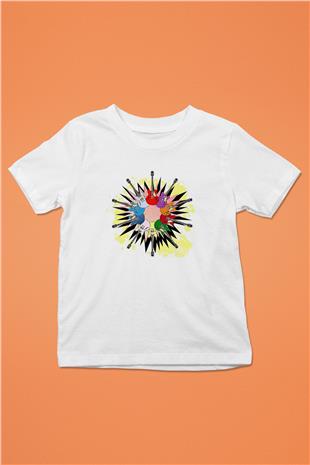 Elektro Gitar Baskılı Beyaz Unisex Beyaz Çocuk Tişört - Tshirt