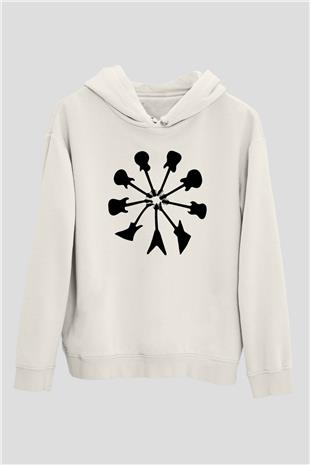 Elektro Gitar Baskılı Beyaz Unisex Hoodie