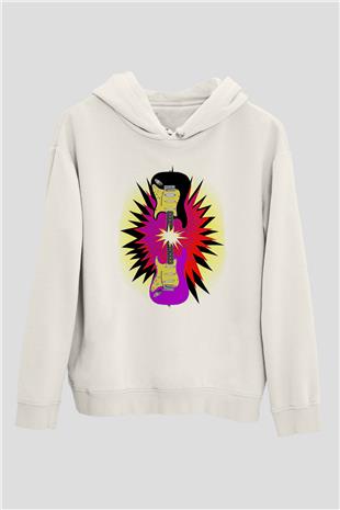 Elektro Gitar Baskılı Beyaz Unisex Hoodie