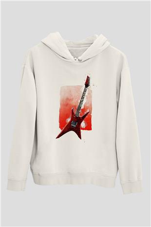 Elektro Gitar Baskılı Beyaz Unisex Hoodie