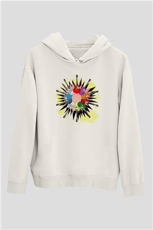 Elektro Gitar Baskılı Beyaz Unisex Hoodie
