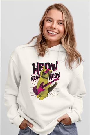 Elektro Gitar Baskılı Beyaz Unisex Hoodie