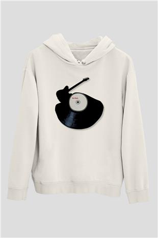 Elektro Gitar Baskılı Beyaz Unisex Hoodie