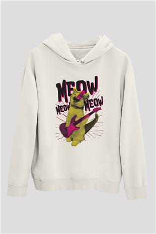 Elektro Gitar Baskılı Beyaz Unisex Hoodie