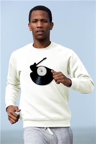 Elektro Gitar Baskılı Beyaz Unisex Sweatshirt