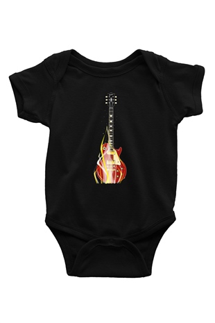 Elektro Gitar Baskılı Unisex Siyah Bebek Body - Zıbın