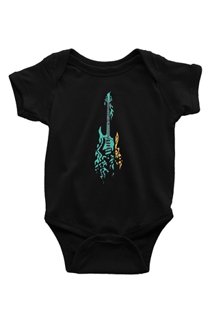 Elektro Gitar Baskılı Unisex Siyah Bebek Body - Zıbın