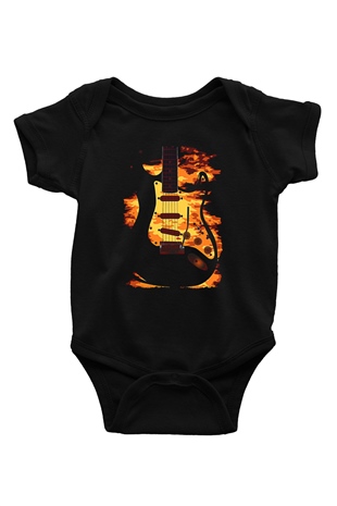 Elektro Gitar Baskılı Unisex Siyah Bebek Body - Zıbın