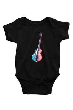 Elektro Gitar Baskılı Unisex Siyah Bebek Body - Zıbın