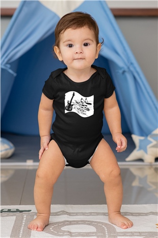 Elektro Gitar Baskılı Unisex Siyah Bebek Body - Zıbın