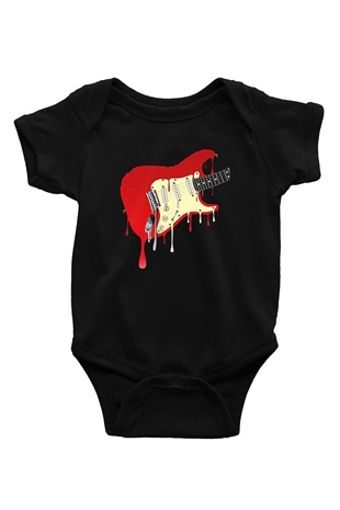 Elektro Gitar Baskılı Unisex Siyah Bebek Body - Zıbın