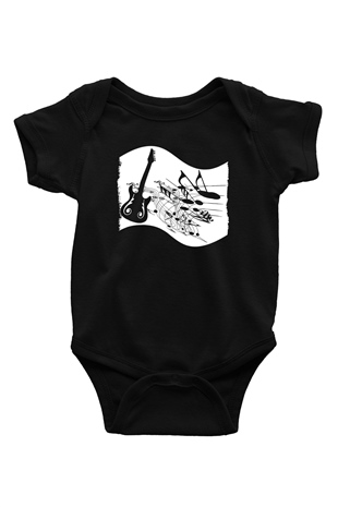 Elektro Gitar Baskılı Unisex Siyah Bebek Body - Zıbın