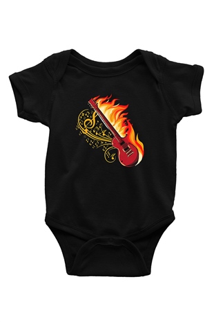 Elektro Gitar Baskılı Unisex Siyah Bebek Body - Zıbın