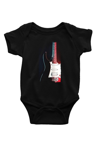 Elektro Gitar Baskılı Unisex Siyah Bebek Body - Zıbın