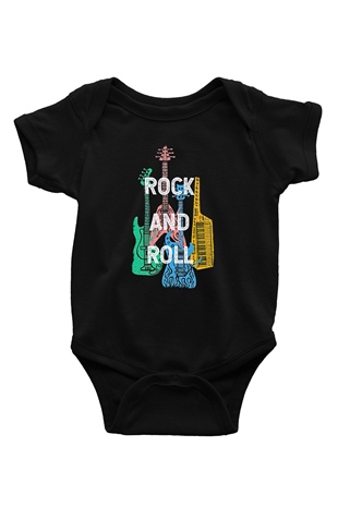 Elektro Gitar Baskılı Unisex Siyah Bebek Body - Zıbın