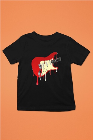 Elektro Gitar Baskılı Unisex Siyah Çocuk Tişört - Tshirt
