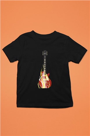 Elektro Gitar Baskılı Unisex Siyah Çocuk Tişört - Tshirt