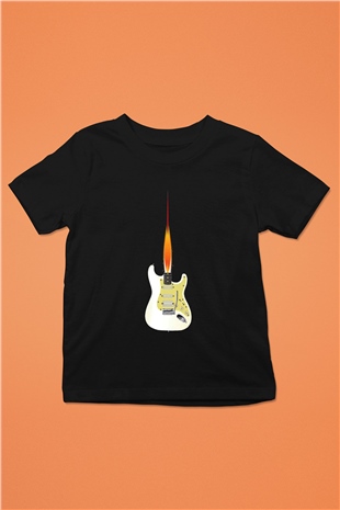 Elektro Gitar Baskılı Unisex Siyah Çocuk Tişört - Tshirt