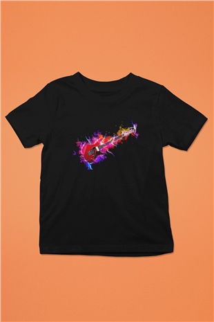 Elektro Gitar Baskılı Unisex Siyah Çocuk Tişört - Tshirt