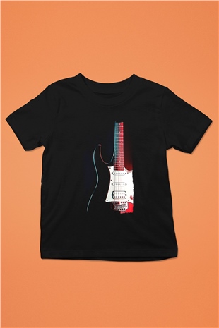 Elektro Gitar Baskılı Unisex Siyah Çocuk Tişört - Tshirt