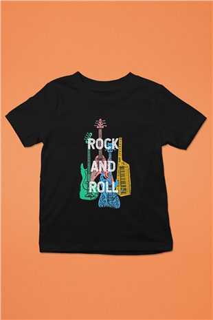 Elektro Gitar Baskılı Unisex Siyah Çocuk Tişört - Tshirt