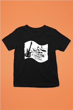 Elektro Gitar Baskılı Unisex Siyah Çocuk Tişört - Tshirt