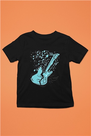 Elektro Gitar Baskılı Unisex Siyah Çocuk Tişört - Tshirt