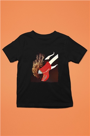 Elektro Gitar Baskılı Unisex Siyah Çocuk Tişört - Tshirt
