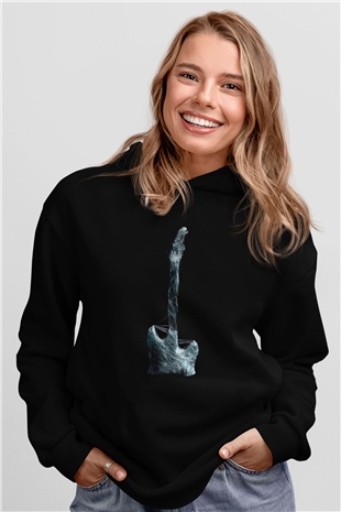 Elektro Gitar Baskılı Unisex Siyah Hoodie