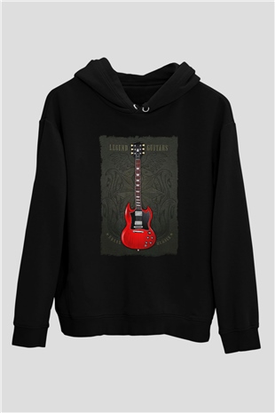 Elektro Gitar Baskılı Unisex Siyah Hoodie
