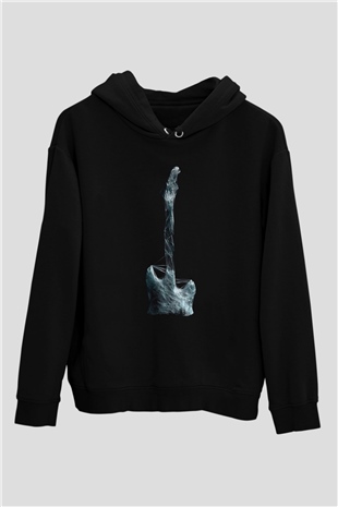 Elektro Gitar Baskılı Unisex Siyah Hoodie