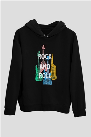 Elektro Gitar Baskılı Unisex Siyah Hoodie