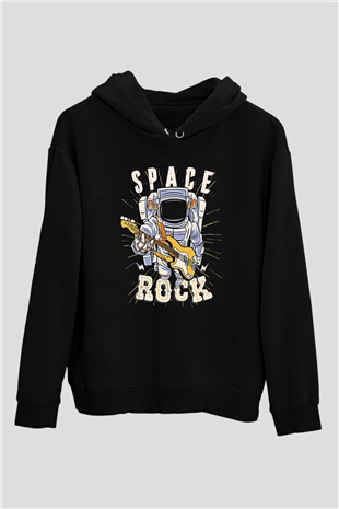 Elektro Gitar Baskılı Unisex Siyah Hoodie