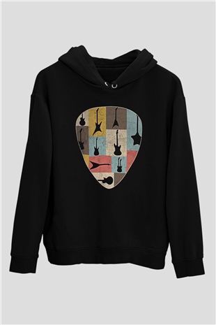 Elektro Gitar Baskılı Unisex Siyah Hoodie