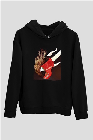 Elektro Gitar Baskılı Unisex Siyah Hoodie