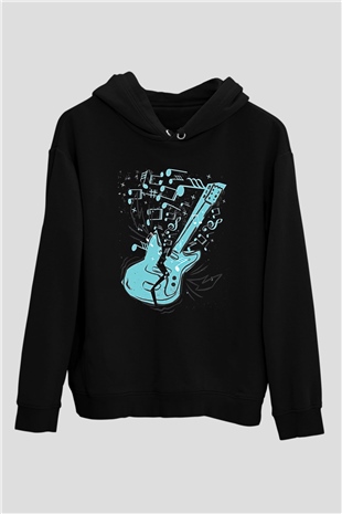 Elektro Gitar Baskılı Unisex Siyah Hoodie