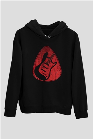 Elektro Gitar Baskılı Unisex Siyah Hoodie