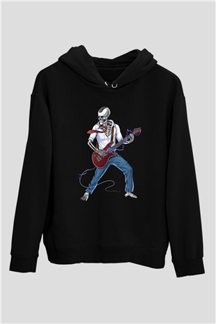 Elektro Gitar Baskılı Unisex Siyah Hoodie