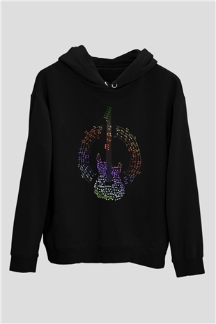 Elektro Gitar Baskılı Unisex Siyah Hoodie
