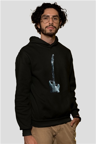 Elektro Gitar Baskılı Unisex Siyah Hoodie