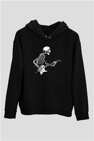 Elektro Gitar Baskılı Unisex Siyah Hoodie