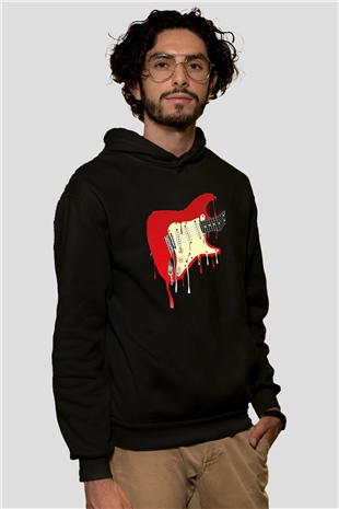 Elektro Gitar Baskılı Unisex Siyah Hoodie