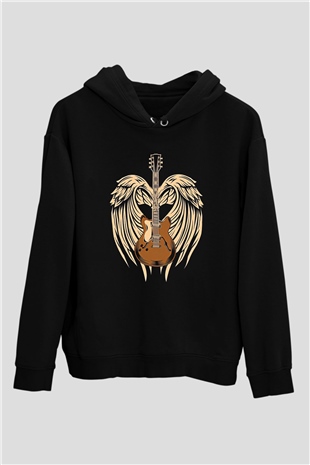 Elektro Gitar Baskılı Unisex Siyah Hoodie