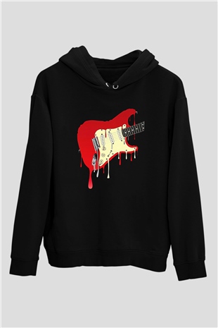 Elektro Gitar Baskılı Unisex Siyah Hoodie
