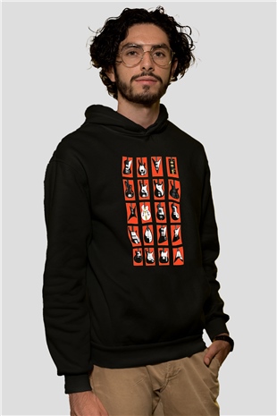 Elektro Gitar Baskılı Unisex Siyah Hoodie